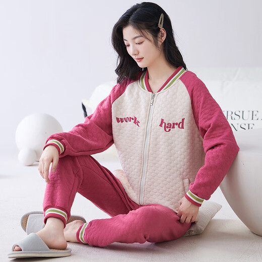 Qianzhiya (Qianzhiya) Pyjamas für Mädchen im Herbst und Winter verdickte reine Pure Cotton Mezzanine Langarmed Home-Kleidung sowie Baumwollluft-Baumwollwärme dünne Baumwollset MFT-15272# Frauen M/160