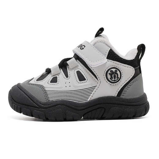 Babudou children's shoes winter warm children's sports shoes plus velvet and thickened boys' toddler shoes 106345047 black/light hemp gray 26