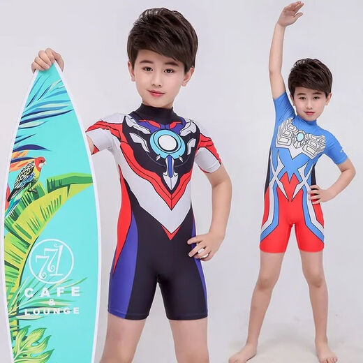 Ultraman Snoopy's new children's swimsuit boy one-piece swimming trunk boy small middle and big children beach quick-drying sun protection suit Zeta one-piece + swimming cap + glasses 120 suitable for height of about 100