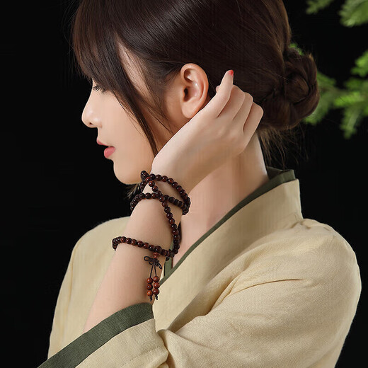 妍韵珠宝精品6MM黄花梨手串正品108颗虎斑纹把件文玩念珠男女士佛珠手链