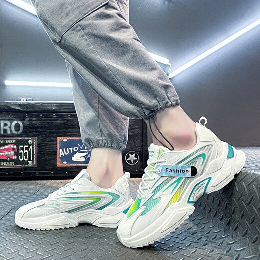 MVPBOY autumn and summer teenagers sports shoes for men breathable students running shoes versatile dad shoes for men trendy cool casual shoes for men Speed ​​step X9920 white and green 39 (245mm)
