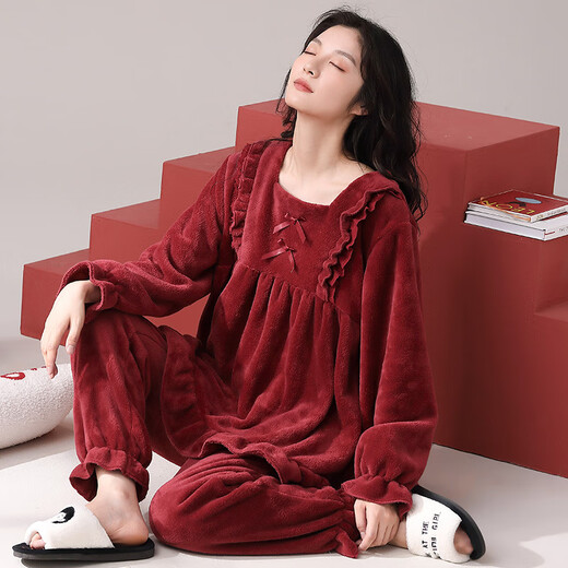 Hengyuanxiang (HYX) Winter Flannel Pajamas for Women Cartoon Cute Flannel Plus Flannel Thickened Warm and Sweet Set CY9906 M (160)