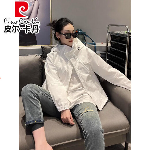 
Pierre cardin European zipper jacket for women 2025 spring and autumn new casual loose hooded short jacket thin top pink L