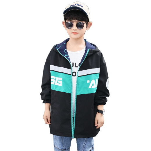 Pooh Brothers Children's Clothing Boys' Spring Style Jackets Medium and Large Children's Workwear Spring Jackets 2021 Spring and Autumn Style Reversible Jacket Fashion Windbreaker Green [Reversible] Size 140 Recommended Height 130-140cm