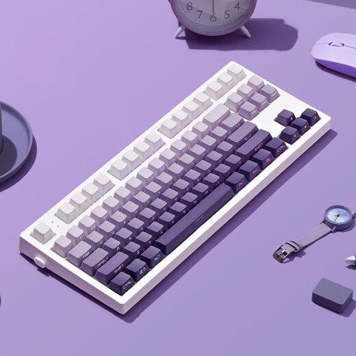 腹灵mk870pro黑莓侧刻机械键盘蓝牙有线无线客制化电脑游戏静音办公 【三模】白色面Pro+暗香侧刻 KTT酒红轴【麻将音】 87键