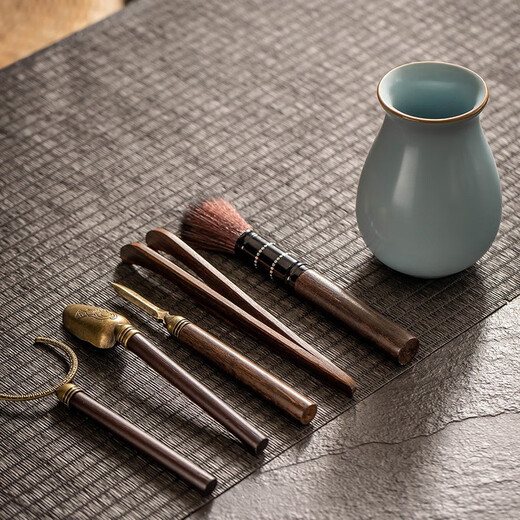 Porcelain brand tea set Ru Kiln Tea Ceremony Six Gentlemen Opening Tea Cistern Teaspoon Tea Needle Tea Clamp Washing Pen Household Tea Set Accessories Tianqing Ru Kiln <Tea Ceremony Six Gentlemen>
