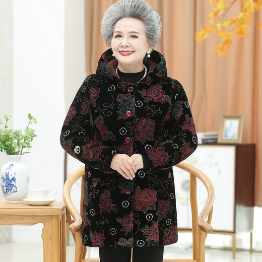 Yu Zhaolin (YUZHAOLIN) Mother's Clothing Winter Middle-aged and Old Women's Clothing 60 and 70 Years Old Grandma Elderly Clothes Grandma Cotton Jacket Down Jacket Red Large Flower 3XL (Recommended 115-125 Jin Jin equals 0.5 kg)