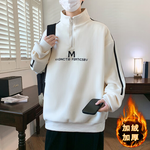 KLSJLA加绒加厚卫衣男孩13初高中学生半高领打底衫15岁青少年大童秋艾伊 R686黑色(单件卫衣) M