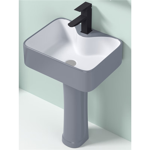 Hongpai Badezimmer Kleine Wohnung integriertes bodengesteuertes Keramiksäulensäulenbecken mit schmalem Waschbecken Balkon Basin-Creme-Waschbecken 4837 Graues Säulenbecken + Objektiv erschwingliche Abdeckung