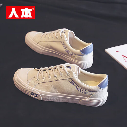 人本男鞋帆布鞋男2024秋季透气小白鞋男休闲百搭板鞋男学生运动鞋子男 米兰 40