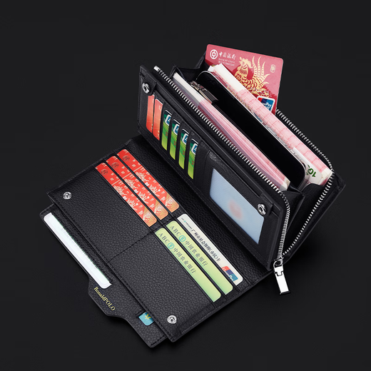 Boston Paul Wallet Men's Long Genuine Leather Zipper Large Capacity Multi-Slot Multi-functional Driver's License Handbag Chinese Valentine's Day Gift Brown Lychee Pattern