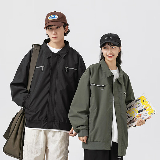 Dingfengbaoluo American high street jacket men's autumn and winter trendy brand loose lapel jacket casual top YM9952 black L