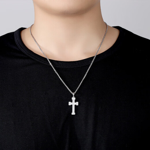 TTMIX platinum pendant for men platinum pt950 cross frosted pendant with anti-slip design on the back 5.1-5.3g + leather cord