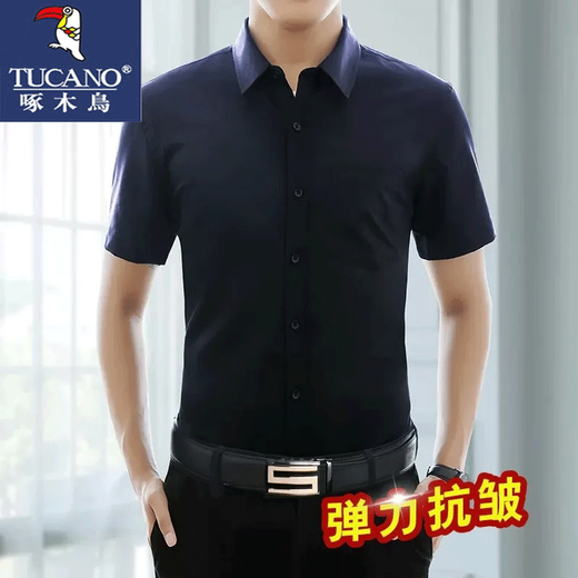 
Woodpecker Ice Silk Short Sleeve Shirt Men's Summer Thin Slim Work Business Pure White Shirt No-scalding Anti-Wrinkle Clothes Men's White Short Sleeves With Pockets [One Pack] 2XL