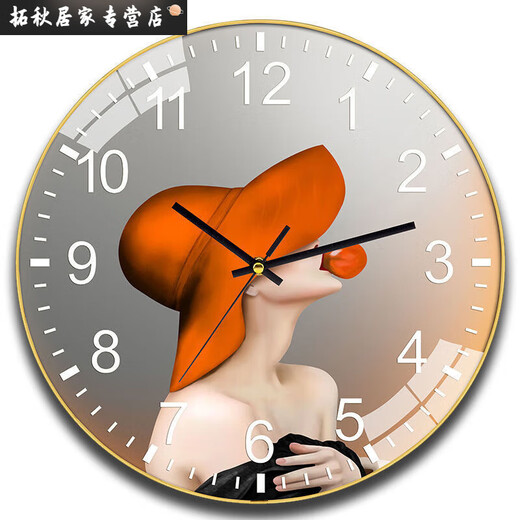 钟表挂钟家用网红客厅表新款挂墙时钟时尚高颜值免打孔石英钟 6636鹿 14英寸(35厘米)曲面玻璃