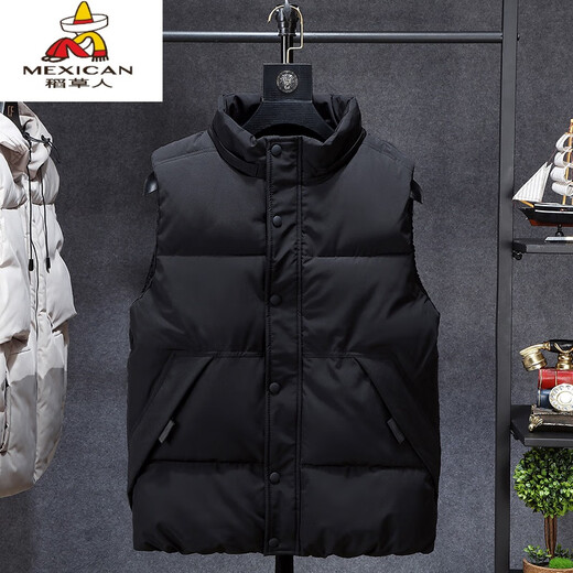 Scarecrow 13 boys down cotton vest 12 years old junior high school students 14 fat children's coat 15 teenagers autumn and winter vest vest black removable hat XL 100-120Jin Jin is equal to 0.5 kg