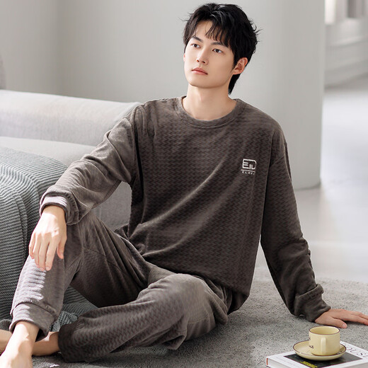 
Modal pajamas men's autumn and winter thin velvet coral velvet home clothes pullover men's spring and autumn thickened island velvet suit J9871 XL [Suggested 140-160Jin [Jin equals 0.5 kg]]