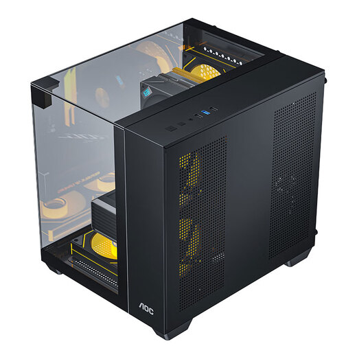 AOC星海CG389黑色 游戏电脑主机海景房机箱 三面玻璃/无立柱/支持MATX/5风扇位/3D立体全景/左右分仓