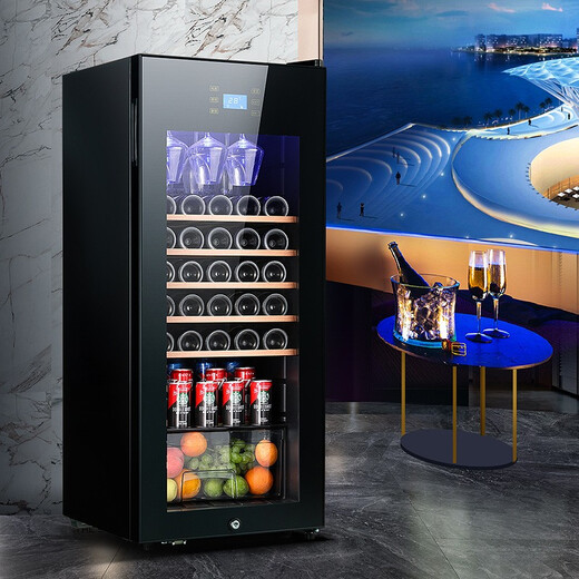 Zunbao BJ-158G red wine cabinet compressor wine cabinet constant temperature wine cabinet home living room small red wine cabinet refrigerated glass display tea preservation cabinet 1.3 meters hanging cup 158L ordinary door