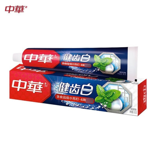 中华健齿白清新薄荷味牙膏刷牙去牙渍清新口气添加小苏打成分氟钙配方 90g*1只