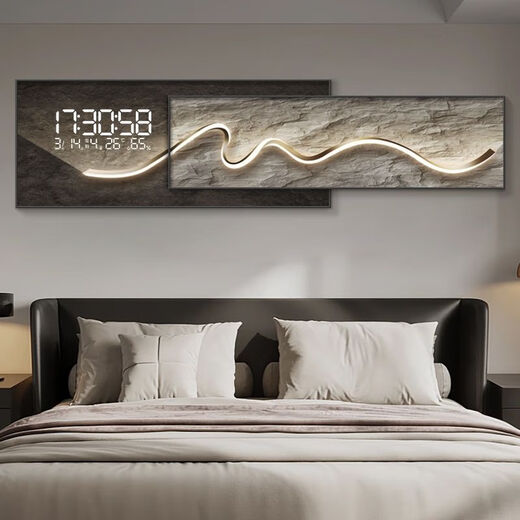 SHANTOULIN VILLAGE MODERNO Reloj simple Reloj Sala de pared de la sala de estar Decoración de la sala de estar Perpetual Calendario Electrónico Sofá Reloj Mural Reloj Pintura colgante ZP3886+ZP3887LED Display Digital Bottom 100*40+Instalaciones 100*30 (Total 1.5 metros)