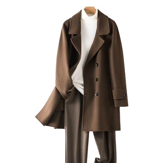 DK Light Luxury Herrenkleidung 100% reine Wolljacke für Männer mit mittlerer Länge von Tweed Coat Doppelreihe Windbreaker Casual Business Brown Farbe M [110-125jin [Jin ist gleich 0,5 kg]]]