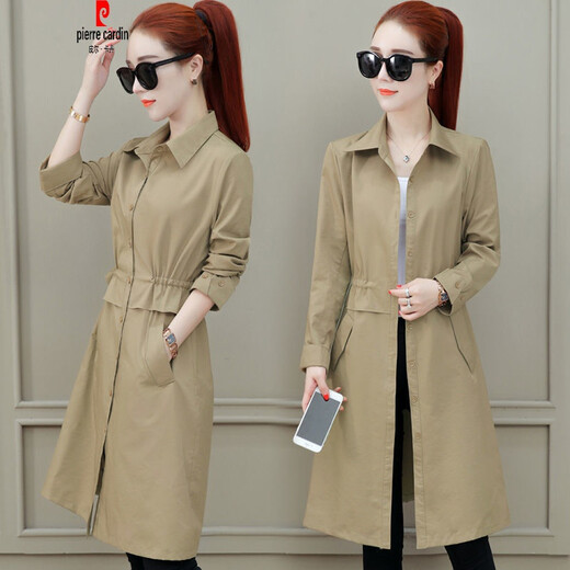 Pier Cardin 21 Spring and Summer Thin Windbreaker Windower Women's Mid-Longlewenbreaker Jacket Women's Mid-Longle's Mid-Longing Version New Style Spring and Automne Khaki L Suggestion-116Jin [Jin est égal à 0,5 kg]