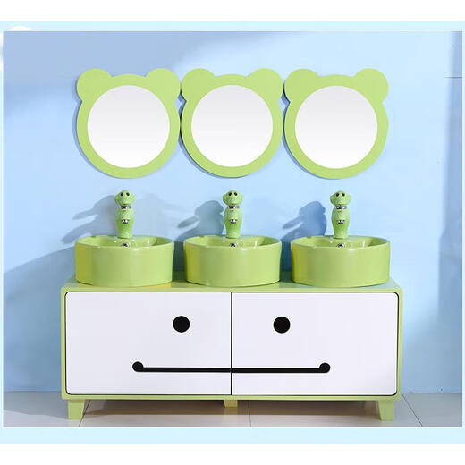 Kindergarten color washbasin children's washbasin cartoon bathroom cabinet combination countertop washbasin ceramic washbasin 3 cabinets + mirror + faucet + accessories