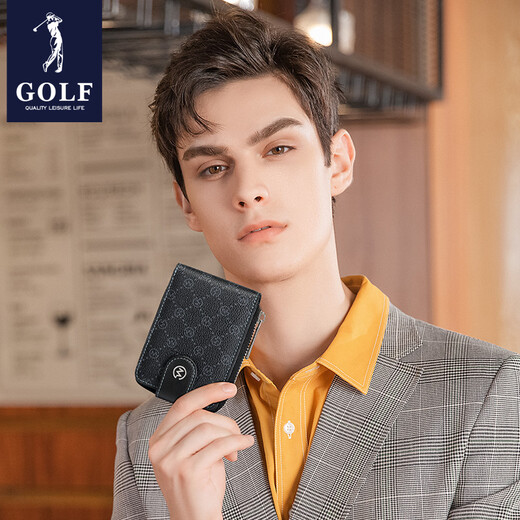 高尔夫（GOLF）时尚印花卡包商务男士时尚钱包便捷小巧驾驶证位相片位礼物 黑色