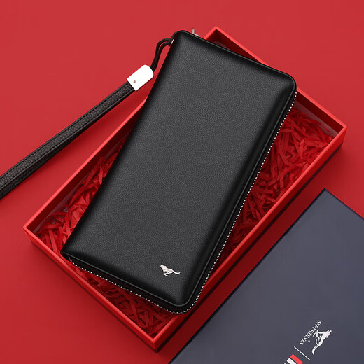 Septwolves Wallet Men's Clutch Genuine Leather Clutch Zipper Large Capacity Gift Box New Year's Gift for Boyfriend, Husband and Father