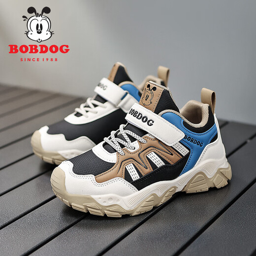 巴布豆（BOBDOG）儿童运动鞋男童鞋子户外防滑登山鞋秋季新款男孩休闲鞋女童跑步鞋 米粽皮面XTK679 36码 鞋内长23cm