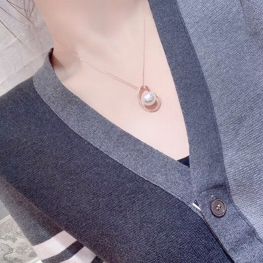 Tiansiao white pearl pendant necklace 18K gold with diamonds fashionable temperament clavicle chain for birthday gift 12-13mm