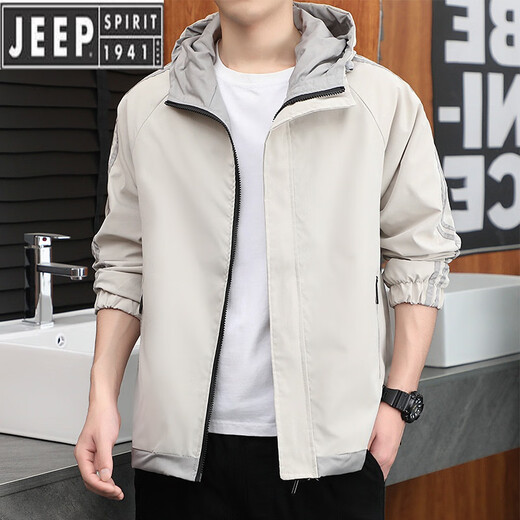 Jeep Spirit/Jeep Herren-Stand-up-Halsband Dünne Mantel Männer Frühling und Herbst 2022 neuer Trend 683 Hatless Black, M.