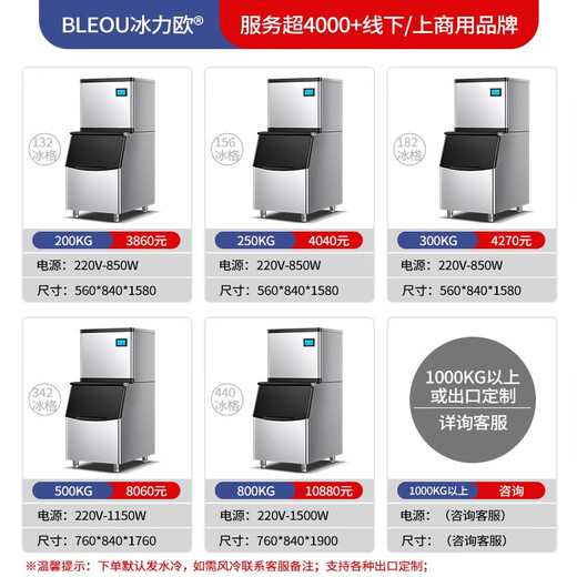 冰力欧 制冰机商用大型大容量制冰机奶茶店冰块机冰块制作机家用全自动冰块机酒吧KTV  日产量2000KG 684冰格 水冷