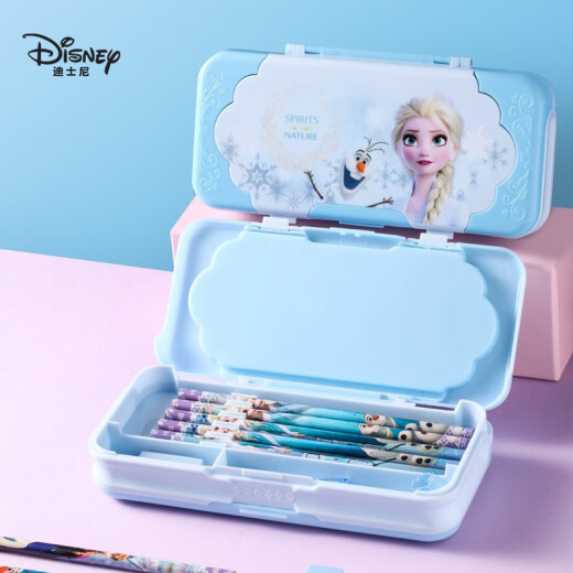 Disney Disney Stationery Box Frozen 2024 New Children's Girls Automatic Multi-Function Pencil Box Girls Elementary School Princess Elsa Ice Blue/Three-Layer Stationery Box