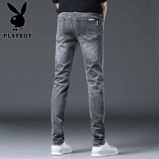 Playboy (PLAYBOY) jeans men's summer new fashion trendy slim-fitting pants men's casual Korean style stretch trousers men's clothing gray X-1157HH1048 31