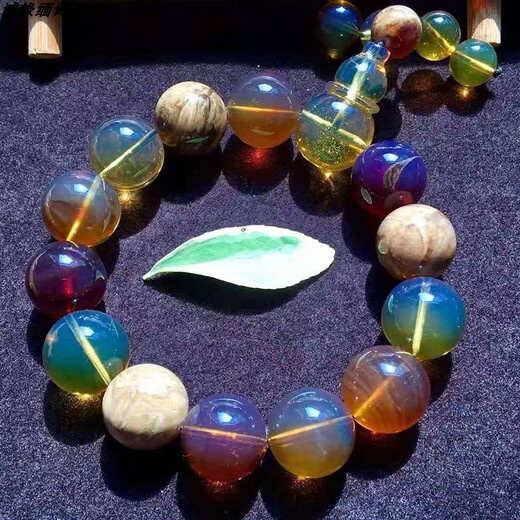 Shiqian Natural Burmese Amber Duobao Bracelet Unoptimized Gold and Blue Blood Amber Bracelet Cave Porcelain White Beeswax Single Circle Bracelet Bead Diameter 15mm