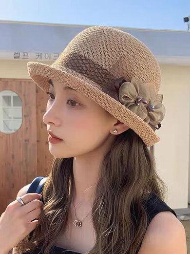 Liyun Cottage Top-Hut für Frauen im Sommer Sonnenschutz Französisch lockige Sonnenhut Beige einstellbar (56-58 cm)