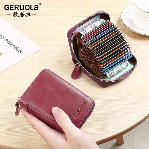 Kartenbeutel für Frauen, große Kapazitäten, Bankkarte für Multi-Card-Positionen für Frauen, Münzbrieftasche, kleine Kartenbeutel, Kartenclip, ID-Beutel, Anti-Demagnetisierung, Pinsel-Diebstahl, Burgund-20-Kartenposition
