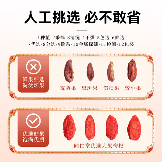 Tongrentang Ningxia's Special Grade Wolfberry trempé dans l'eau, le thé et le vin, lavage gratuit Wolfberry, Zhongning First Wolfberry, Red Wolfberry Festival Cade