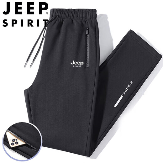 JEEP SPIRIT Jeep sweatpants men's spring and autumn casual pants for middle-aged and young people solid color loose trousers black straight 3XL