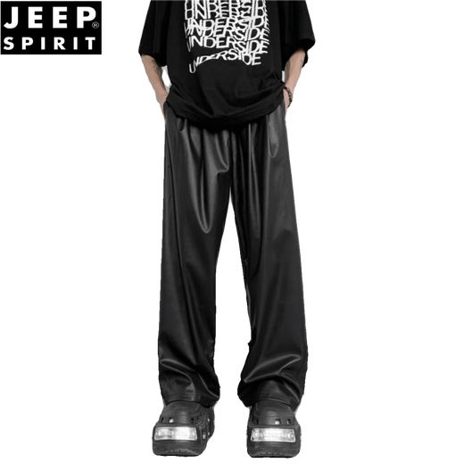 Jeep Spirit Black Super Soft Lederhose Herren Amerikaner hübsches High-End-Motorradanzug Hosen PU Leder gerade Wide Big Hosen übergroße schwarze xl