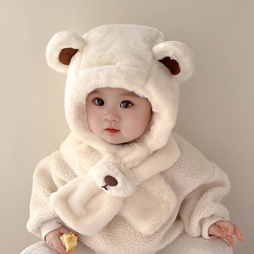 Mingyuegui Baby Hat Scarf Integrated Neck Protector Hat Autumn and Winter Children Cute Boys and Girls Warm Neck Protector Ear Hat Baby Warm Ear Protector Hat White
