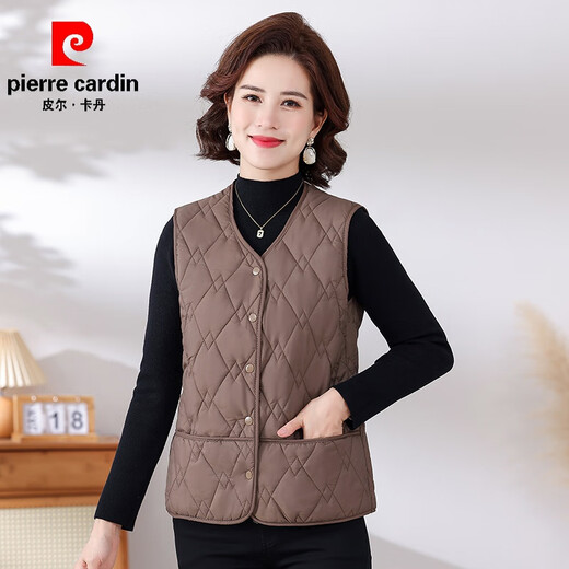 Pierre Cardin Western Style Mom Lightweight Down Jacket Vest Middle-aged and Elderly Ladies Loose Warm Outer Wearing Vest Vest Young Brown 4XL (Recommended 110-125Jin Jin is equal to 0.5kg)