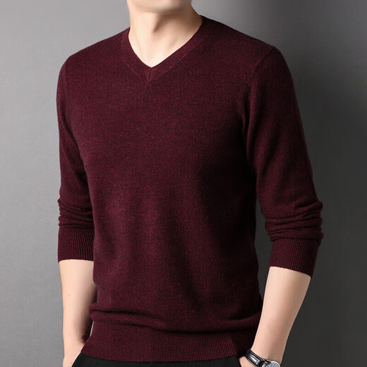 
Hengyuanxiang men's cashmere sweater autumn and winter new V-neck solid color men's Korean sweater casual middle-aged base sweater light gray 3XL 190/56/125