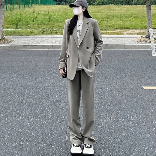 GARNUO milk tea gray small suit jacket women's short 2025 spring and autumn new small high-end casual loose suit black suit suit + pants M 111-120Jin Jin equals 0.5 kg