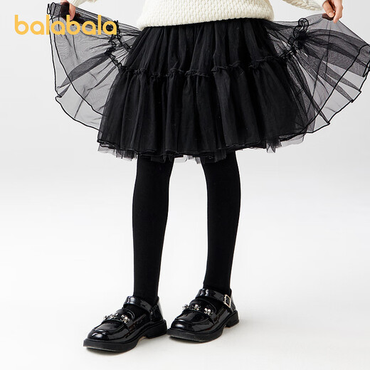 Balabala girls' stockings winter velvet children's pantyhose stretch baby middle and large children solid color simple style black tone 00499 1 pair 9-12 years old 120cm