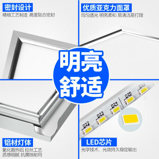 Baiqian Lighting Integrated Ceiling LED Panel Light 30*30*60 Kitchen Bathroom Embedded Aluminum Buckle Panel Light Silver Edge 16 Watt Positive White Light 30X30CM Others