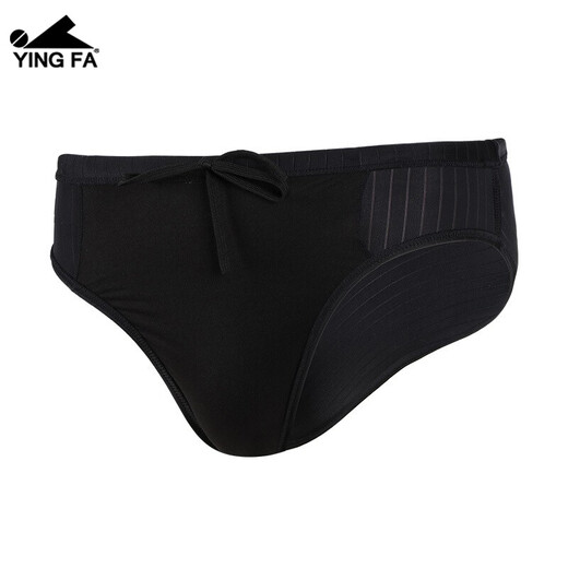 YINGFA men's professional swimming trunks solid color striped elastic quick-drying swimming racing competition training equipment Y9202A-1 black 2XL recommended waist circumference 86-90CM