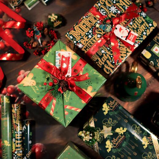 Extreme space wrapping paper Christmas decorations Christmas gift wrapping paper flower bouquet gift box wrapping paper 6 sheets + ribbon